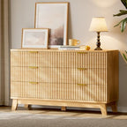 Xixini Fluted Dresser with 6 Drawers, 54" Wide Modern Chest of Drawers with Metal Handle, Wooden Dresser TV Stand, Wood Closet Clothes Storage Organizer for Bedroom, Living Room, Hallway, Natural Oak - Image 3