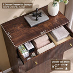 Fluted 5 Drawers Dresser for Bedroom, 45" Tall Modern Dressers & Chest of Drawers with Metal Handle, Wood Closet Clothes Storage Organizer,Storage Dressers Organizer for Hally/Living Room, Natural - Image 3