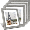 Hongkee 10x10 Picture Frame Set of 4, Made of Glass and Grey Wooden Frame - Display Picture 8x8 with Mat or 10 x 10 Without Mat, 10 by 10 Photo for Wall or Tabletop by Hongkee