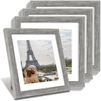 Hongkee 10x10 Picture Frame Set of 4, Made of Glass and Grey Wooden Frame - Display Picture 8x8 with Mat or 10 x 10 Without Mat, 10 by 10 Photo for Wall or Tabletop by Hongkee