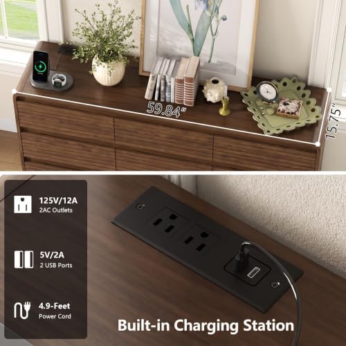 Gyfimoie Walnut Fluted 9-Drawer Dresser for Bedroom w/Power Outlet - Image 4