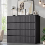 Standifurno Black 8 Drawers Dresser for Bedroom, 48" Wide Wooden Tall Chest of Drawers with Curved Modern Profile Design, Fluted Dresser TV Stand, Wood Closet Clothes Storage Drawer Organizer by StandifurnoFurniture