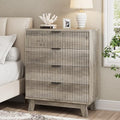 Xixini Fluted Nightstand with 4 Drawers, 31.5" Wide Side Table, Grey by Xixini