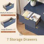 7 Drawer Fluted Dresser with Deep Drawers for Bedroom, Blue丨55 Wide Mid Century Dresser, Modern Chest of Drawers, Wood TV Stand Storage Organizer for Closet, Living Room, Hallway - Image 7