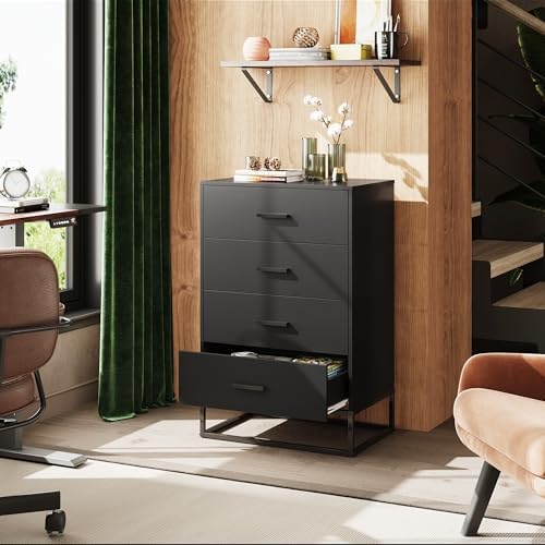 WLIVE Black Dresser for Bedroom with 4 Drawers, Tall Dresser with Sturdy Metal Frame, Wood Chest of Drawers for Closet, Living Room, Hallway - Image 5