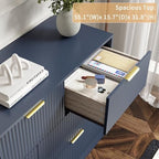 7 Drawer Fluted Dresser with Deep Drawers for Bedroom, Blue丨55 Wide Mid Century Dresser, Modern Chest of Drawers, Wood TV Stand Storage Organizer for Closet, Living Room, Hallway - Image 6