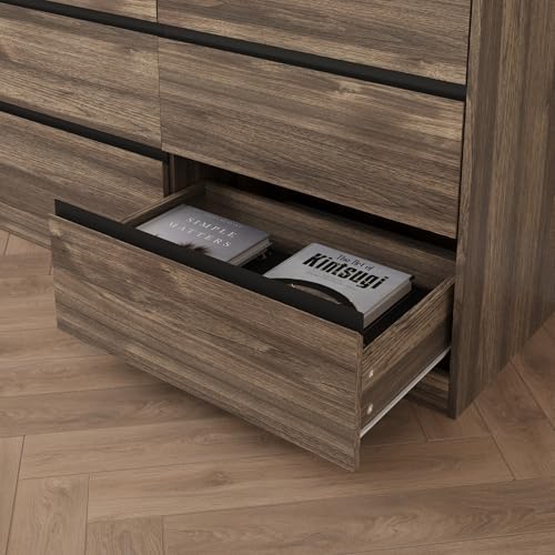 Bobve 70.9” Dresser for Bedroom with 9 Drawers, Large Modern Chest of Drawers Handle Free, Long Wooden Dressers Storage Organizer, Wide Double Dresser for Bedroom, Living Room, Hallway (Walnut) - Image 5