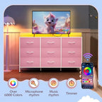 WLIVE Dresser TV Stand with LED Lights & Power Outlets for 55 Inch TV, Pink - Image 4