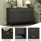Wodeer 7 Drawer Fluted Dresser for Bedroom, Mid Century Modern Dresser with 7 Drawers, Dressers & Chests of Drawers with Metal Handle, TV Stand & Storage Organizer for Entryway, Hallway, Black - Image 5