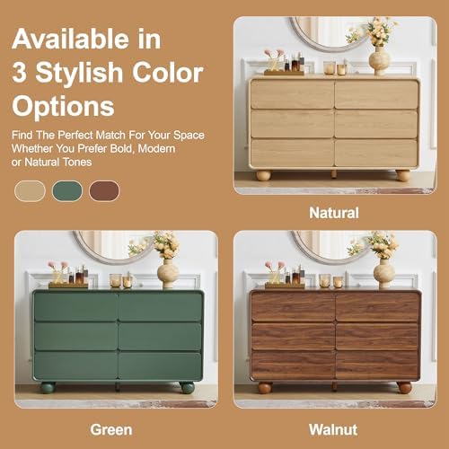 Modern 6 Drawer Dresser for Bedroom, 48" Wooden Chest of Drawer, Natural - Image 3