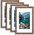 Hongkee 11x17 Picture Frame Set of 4, 11 x 17 Rustic Brown Wood(Mat 8x12) by Hongkee