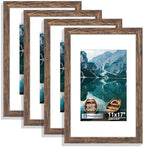 Hongkee 11x17 Picture Frame Set of 4, 11 x 17 Rustic Brown Wood(Mat 8x12) by Hongkee