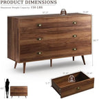 Walnut 6 Drawer Dresser for Bedroom, 47" Wood Dresser with Gold Handles. - Image 2