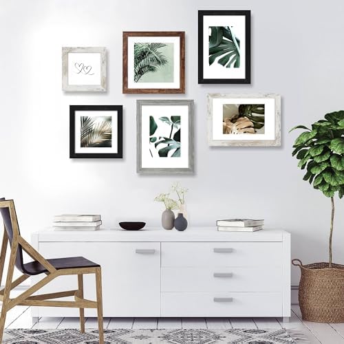 Hongkee 8x8 Picture Frame Set of 4, Made of Glass and Multicolour Wooden Frame, 8 by 8 Photo for Wall or Tabletop - Display Picture 6x8 with Mat or 8x8 Without Mat - Image 4