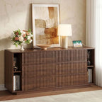 Whalefall 63 Inch Fluted 6 Drawers Dresser with Shelves, Walnut - Image 3