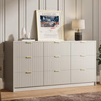 MAISONARIA Beige 9 Drawer Dresser for Bedroom, 63" Wide Modern Fluted Dresser with Gold Metal Handles, Chest of Drawers for Bedroom, Living Room, Entryway, Hallway - Image 5