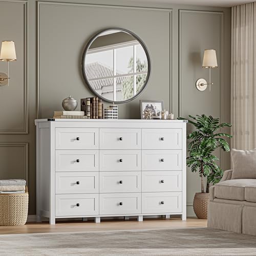 BORNOON 12-Drawer Dresser, Modern Wooden Storage Chest of Drawers, Dresser TV Stand, Wood Drawer Organizer with Metal Handles for Bedroom, Living Room, Hallway - Image 6