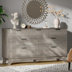 Xixini Fluted Dresser with 7 Drawers, 58" Wide Modern Chest of Drawers with Metal Handle, Wooden Dresser TV Stand, Wood Closet Clothes Storage Organizer for Bedroom, Living Room, Hallway, Light Grey by Xixini