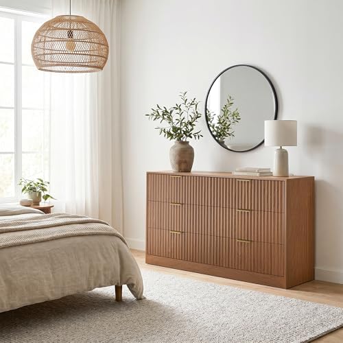 6 Drawer Dresser for Bedroom, 55" Wide Fluted Chest of Drawers - Image 6