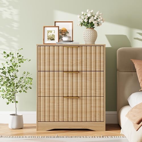 Fluted 3 Drawer Dresser for Bedroom, 30" Tall Modern Dressers, Natural Oak - Image 7