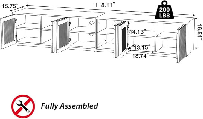 POVISON Full Assembled Mid Century Modern TV Stand, 118” Extra-Large - Image 7