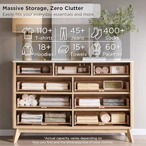 T4TREAM 54" Wide Fluted 9 Drawer Dresser for Bedroom, Natural Oak - Image 3