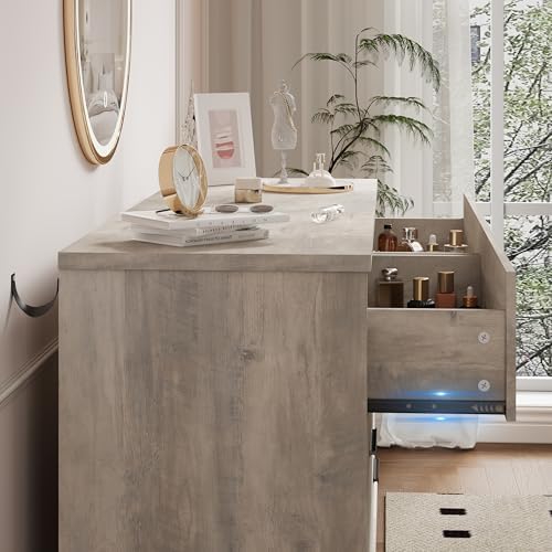 Xixini Dresser for Bedroom, 8 Drawer Wide Modern Chest of Drawers with X-Shaped Sturdy Base, Wood Double Dresser Closet Clothes Storage Organizer, Wooden TV Stand for Living Room, Hallway, Grey - Image 5
