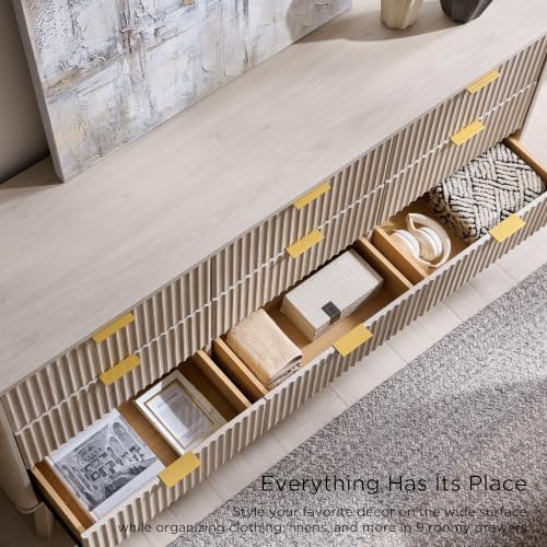 T4TREAM 63" Wide Fluted 9 Drawer Dresser for Bedroom, White Alder - Image 6