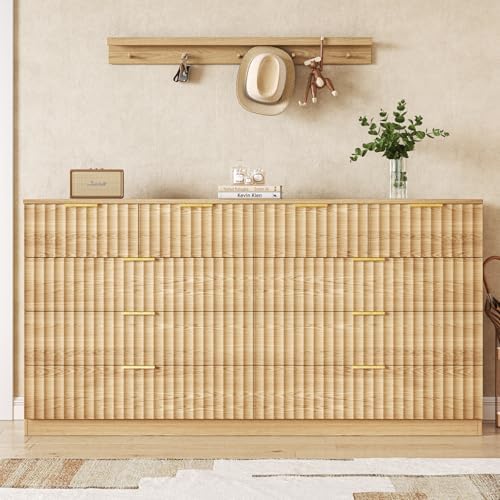 55.1" Wide Fluted 10 Drawer Dresser for Bedroom, Natural - Image 3