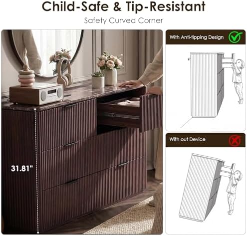 Fluted 7 Drawer Dresser for Bedroom, 54"W Wooden Dressers & Chest of Drawer - Image 6