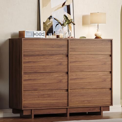 HOUROM Walnut Dresser for Bedroom, 53in Modern 8 Drawer Chest of Drawers by HOUROMDresserforBedroom