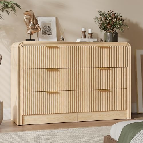 Decofy 47" W Fluted 6-Drawer Dresser for Bedroom, Natural Oak by Decofy