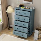 42.7'' Tall 5 Drawer Dresser for Bedroom, Vintage Blue Wood Storage Chest - Image 4