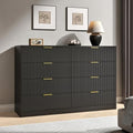 Black Dresser with 8 Drawer 55" Wide Fluted Dresser for Bedroom丨Double Drawer Dresser Modern Chest of Drawers with Gold Handle, Wood TV Stand for Bedroom, Living Room, Entryway, Black by NOVAMAISON