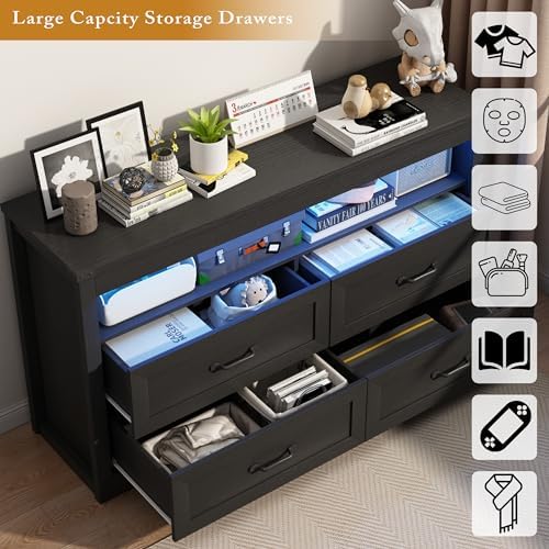 Wodeer Black Dresser for Bedroom, Wood 4 Drawer Dresser with LED Light, Dressers & Chests of Drawers with Metal Handles, Storage and Organization for Bedroom, Hallway, Entryway - Image 4