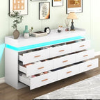 Hlivelood 9 Drawer Dresser with LED Light and Charging Station, Modern Chest of Drawers for Closet, Wide Drawer Organizer Cabinet for Bedroom, Living Room, Entryway, Hallway(9 Drawer White) - Image 4