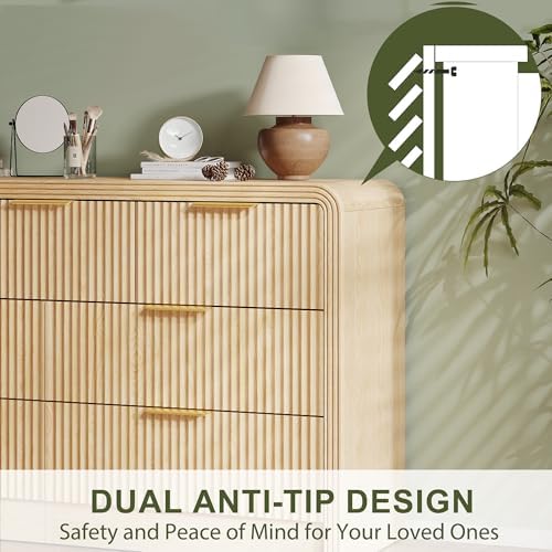 Decofy 55" W Fluted 7-Drawer Dresser for Bedroom, Natural Oak - Image 3
