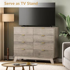 Wodeer 8 Drawer Fluted Dresser for Bedroom, Mid Century Modern Wooden Dresser with 8 Drawers, Dressers & Chests of Drawers with Metal Handle, TV Stand & Storage Organizer for Entryway, Hallway, Grey - Image 3