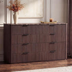 54" W Fluted 8 Drawer Bedroom Dresser, with Faux Marble Top,Dark Oak by DelArk