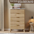GarveeHome Fluted Dresser for Bedroom with 5 Deep Drawers, Natural Oak - Image 4