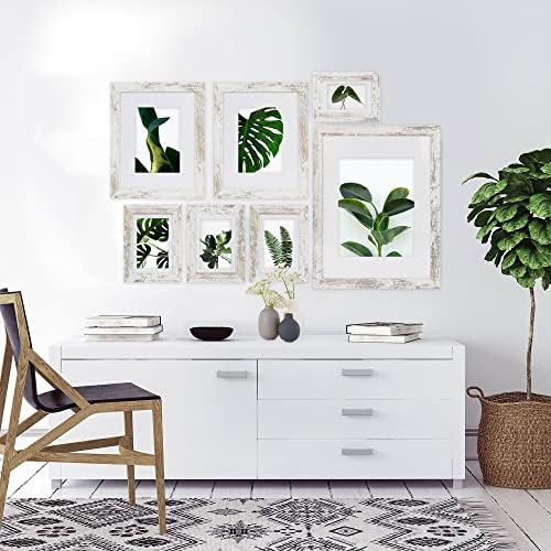 Hongkee 8x10 Picture Frame Set of 4, Made of Real Glass and Distressed White Wooden Frame, 8 by 10 Photo for Wall or Tabletop - Display Picture 5x7 with Mat or 8x10 Without Mat - Image 5
