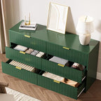 MAISONARIA Green 6 Drawer Dresser for Bedroom, 55" Wide Modern Chest of Drawers with Gold Metal Handles, Fluted Wood TV Stand for Living Room, Hallway - Image 4