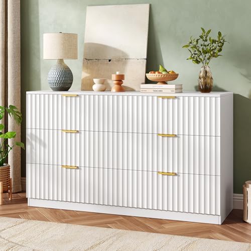 47.2" Wide Fluted 6 Drawer Dresser for Bedroom, White - Image 3
