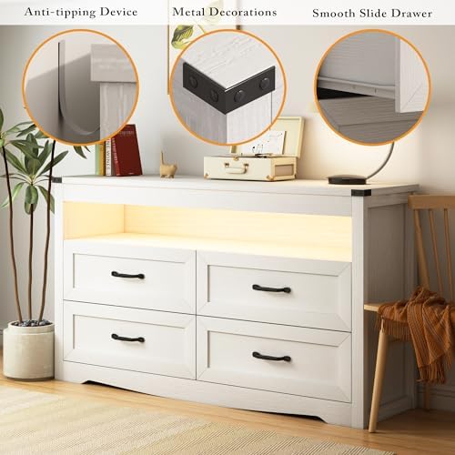 Wodeer White Dresser for Bedroom, Wood 4 Drawer Dresser with LED Light, Dressers & Chests of Drawers with Metal Handles, Storage and Organization for Bedroom, Hallway, Entryway - Image 6