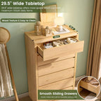 55.6” Tall Dresser with 6 Drawers, Natural Dresser & Chest of Drawers, Wooden Dresser for Bedroom, Living Room, Hallway, Wood Drawer Organizer, Front Curved & Handleless Design - Image 3