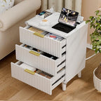 Lulive Wood 3 Drawers Dresser w/Charging Station, Modern Fluted Night Stand - Image 6
