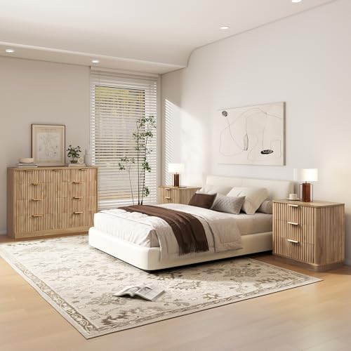 LYNCOHOME Fluted Tall Dresser for Bedroom, 9 Drawer Chest of Drawers, Oak - Image 5