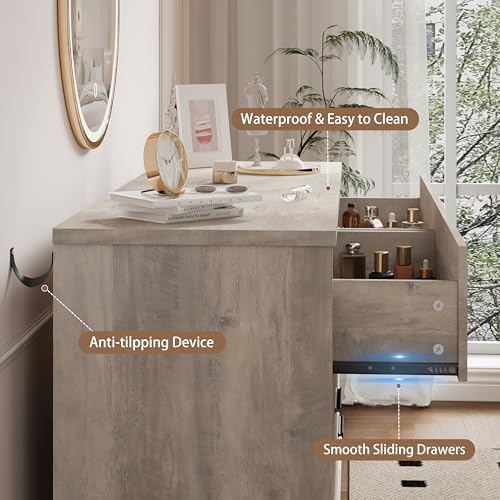 Xixini Dresser for Bedroom, 6 Drawer Wide Modern Chest of Drawers with X-Shaped Sturdy Base, Wood Double Dresser Closet Clothes Storage Organizer, Wooden TV Stand for Living Room, Hallway, Grey - Image 5