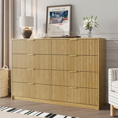 MAISONARIA Dresser for Bedroom, 8 Drawer Double Dresser, Modern Chest of Drawers for Bedroom, Living Room, Entryway and Closet, 15.7" D x 55" W x 37.4" H, Natural - Image 7