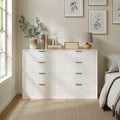 White 8 Drawer Dresser for Bedroom, 55" Wide Fluted Chest of Drawers with Gold Metal Handles, Modern Wooden Dresser, Closet Storage Organizer Mid Century TV Stand for Living Room Hallway by RESOM